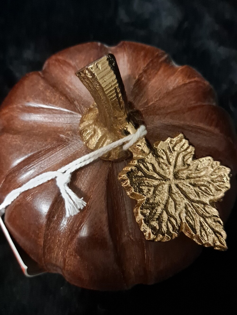 Martha Stewart Brown Pumpkin Accent with Gold Stem and Leaf Wooden - Picture 3 of 5